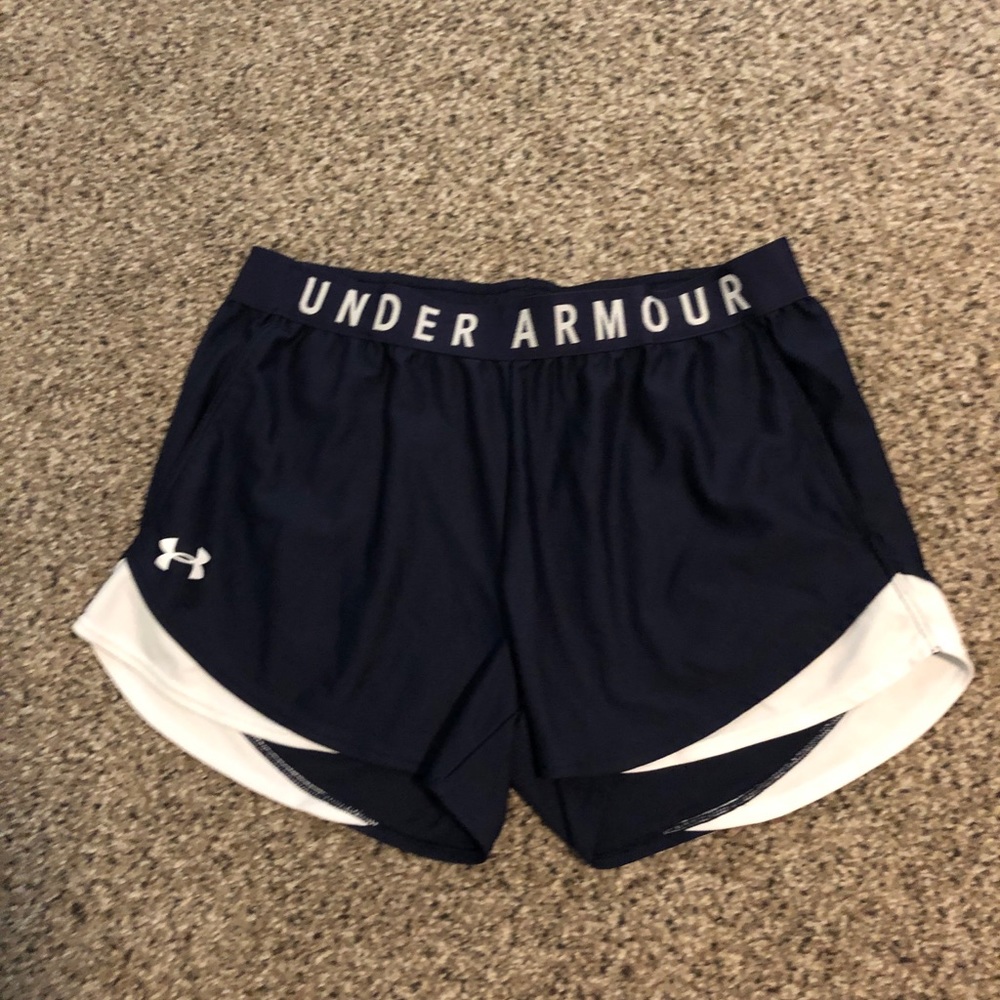 Navy blue and white athletic shorts